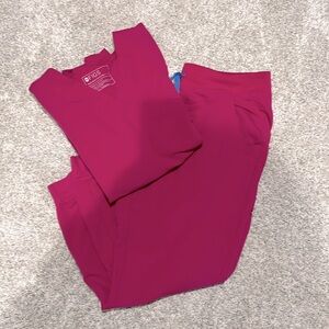 FIGS- raspberry sorbet , M top, PETITE M bottom